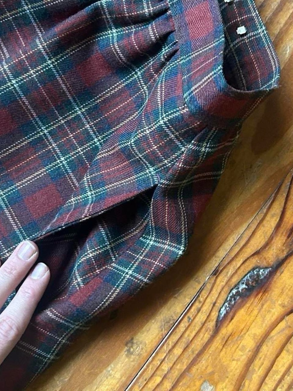 Vintage Lady Thompson Red and Green Plaid A-Line Midi Skirt - Picture 4 of 7